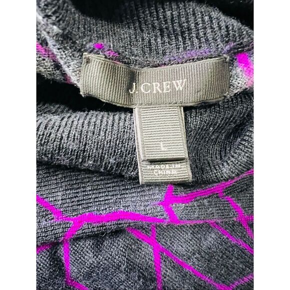 J. Crew Womens Black Purple Merino Wool Geometric Turtleneck Sweater Size Large - Picture 4 of 5